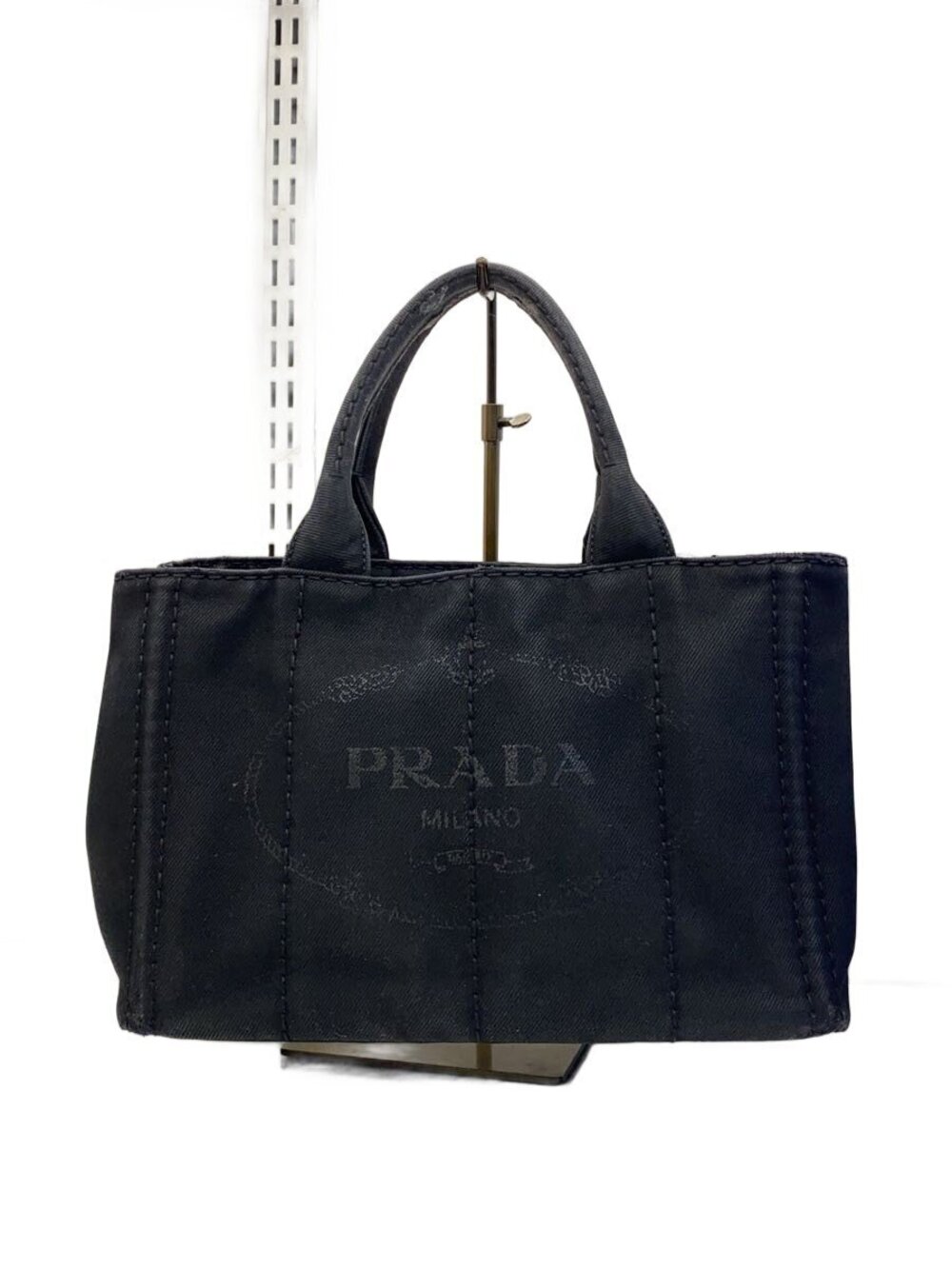 Prada Handbag Black Solid Canapa Handle
